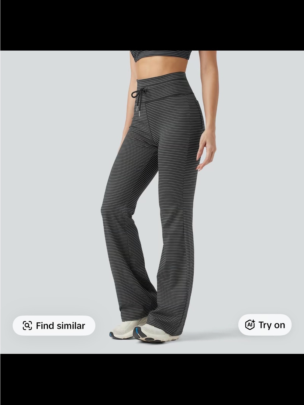 HALARA Black & Gray Striped High-Waist Wide Leg Pants